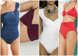 bikinis y enterizas con drapeado moda en trajes de baño verano 2019