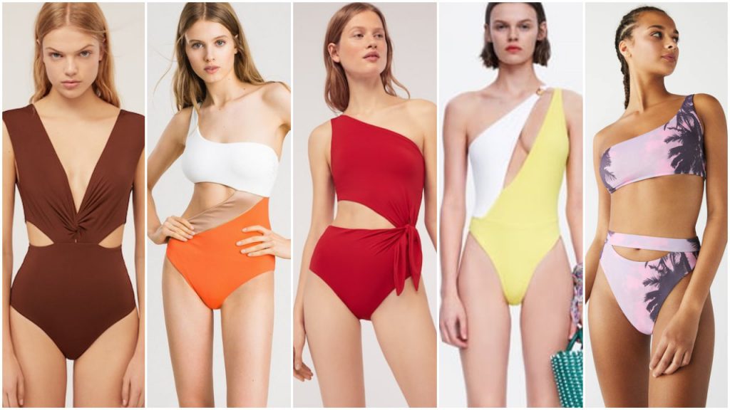 Trajes de baño Mallas enterizas y bikinis asimetricas verano 2020