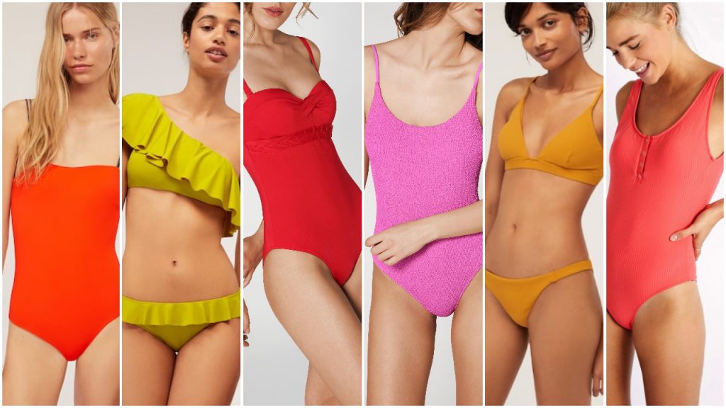 Trajes de baño colores alegres y fuertes para Mallas enterizas y bikinis verano 2020
