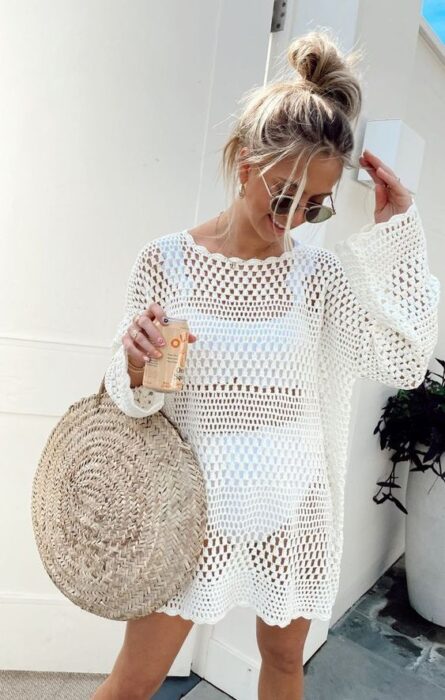 outfit de moda para playa vestido a crochet