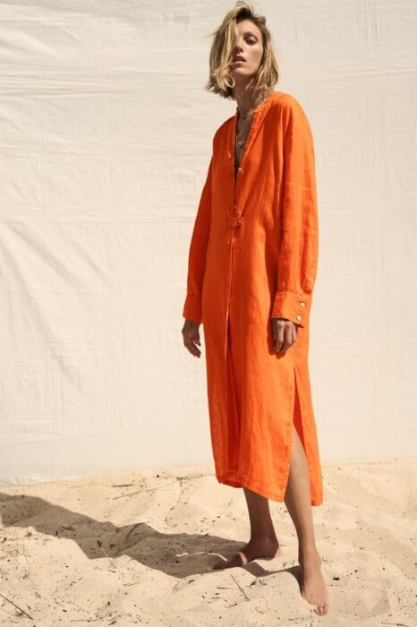 vestido camisero naranja para playa