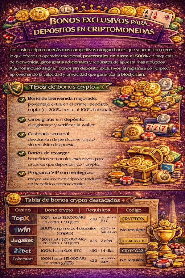 Bonos exclusivos para depósitos en criptomonedas