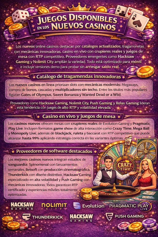 Juegos disponibles en los nuevos casinos